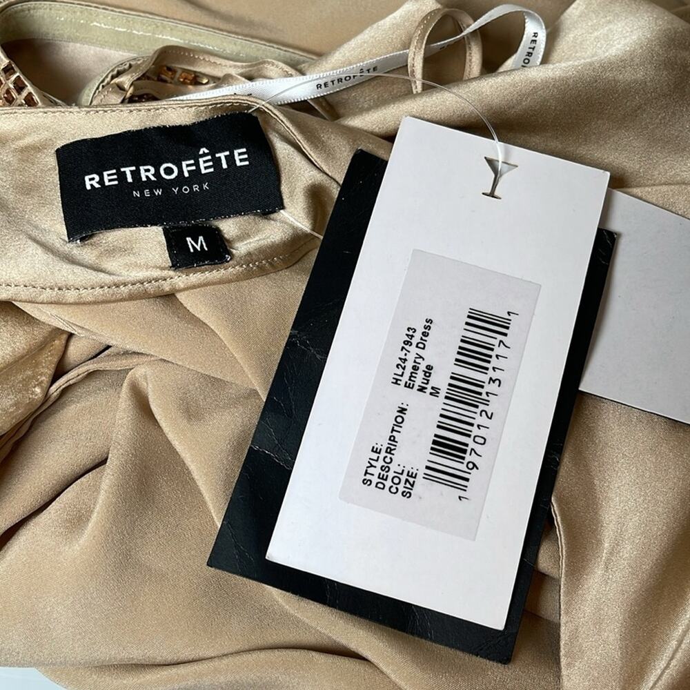 RETROFETE Emery Crystal Embellished Silk Nude Gold Maxi Dress Size Medium - Picture 10 of 11